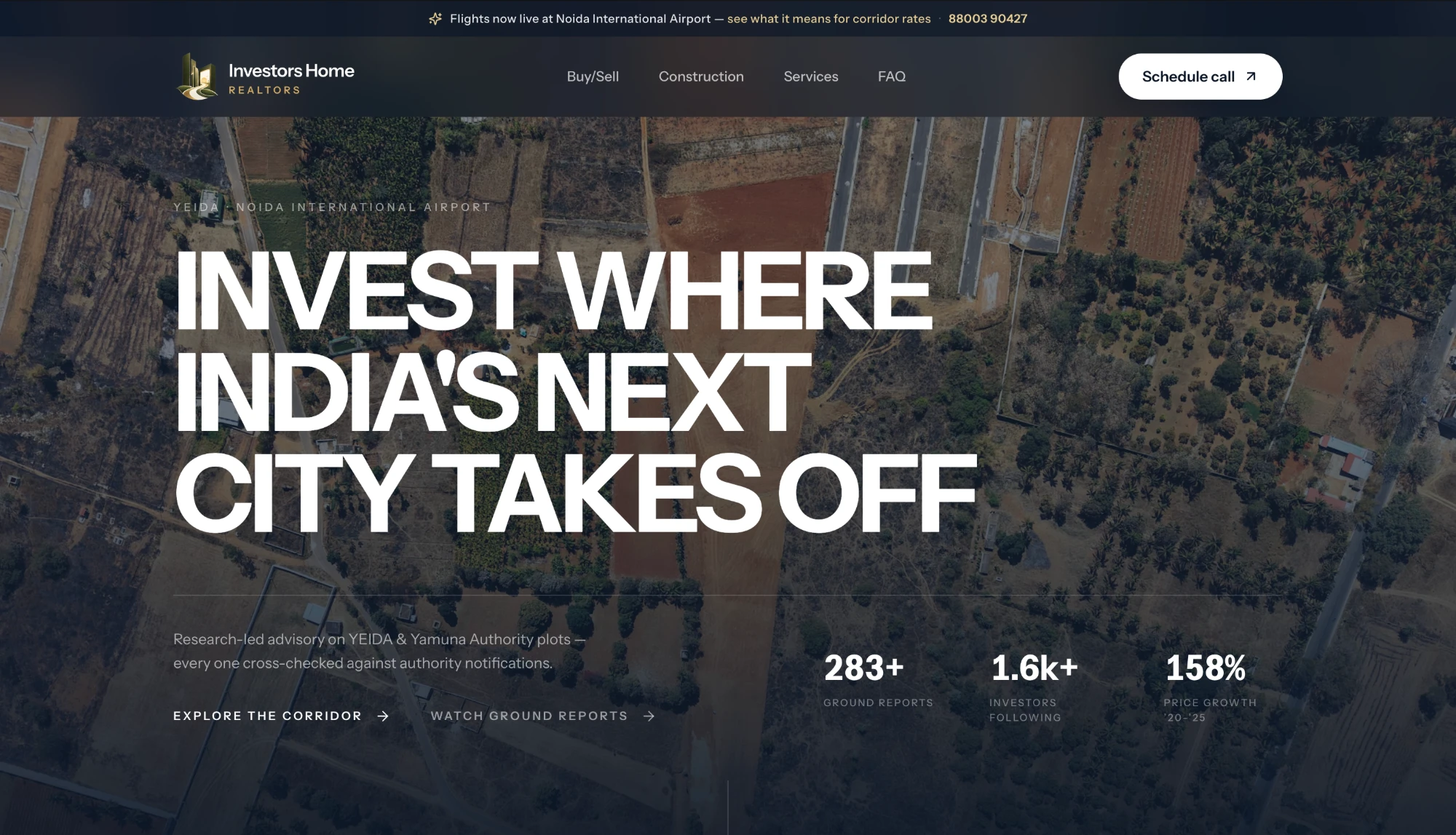 Investors Home Realtors landing page: Invest where India's next city takes off